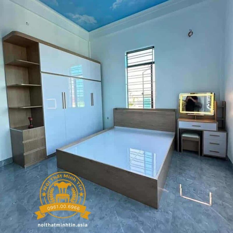 Noi that phong ngu tu nhua dai loan 4 canh, giuong nhua, ban trang diem guong LED sieu net MT 06020