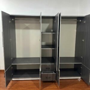 Tủ Nhựa Đài Loan Quần Áo 5 Cánh Mở 2 Ngăn Kéo Cao 1m8 x Ngang 2m03 Vân Gỗ Xám (2)