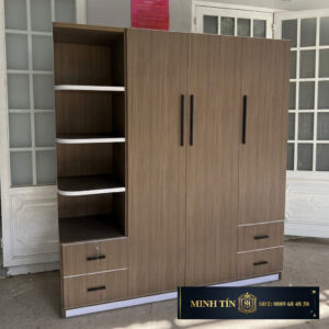 Tủ quần áo 3 cánh mở 1 kệ bo đủ công năng màu vân gỗ MT03B91