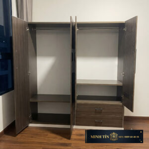 Minh Tín T0403 Tủ quần áo nhựa 4 cánh 2 hộc kéo phải 3 kệ 2 thanh treo