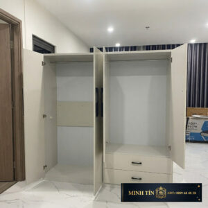 Minh Tín T0404 Tủ 4 cánh 2 hộc kéo phải 1 3 thanh treo có thể treo áo dài