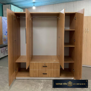 Minh Tín T0405 Tủ 4 cánh 2 hộc kéo giữa 5 kệ 2 thanh treo