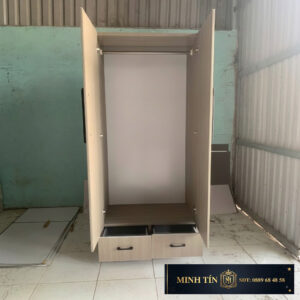 Minh Tín TA0201 – Tủ quần áo 2 cánh cao 1m8 2 hộc kéo – 1 kệ – 1 thanh treo (2)