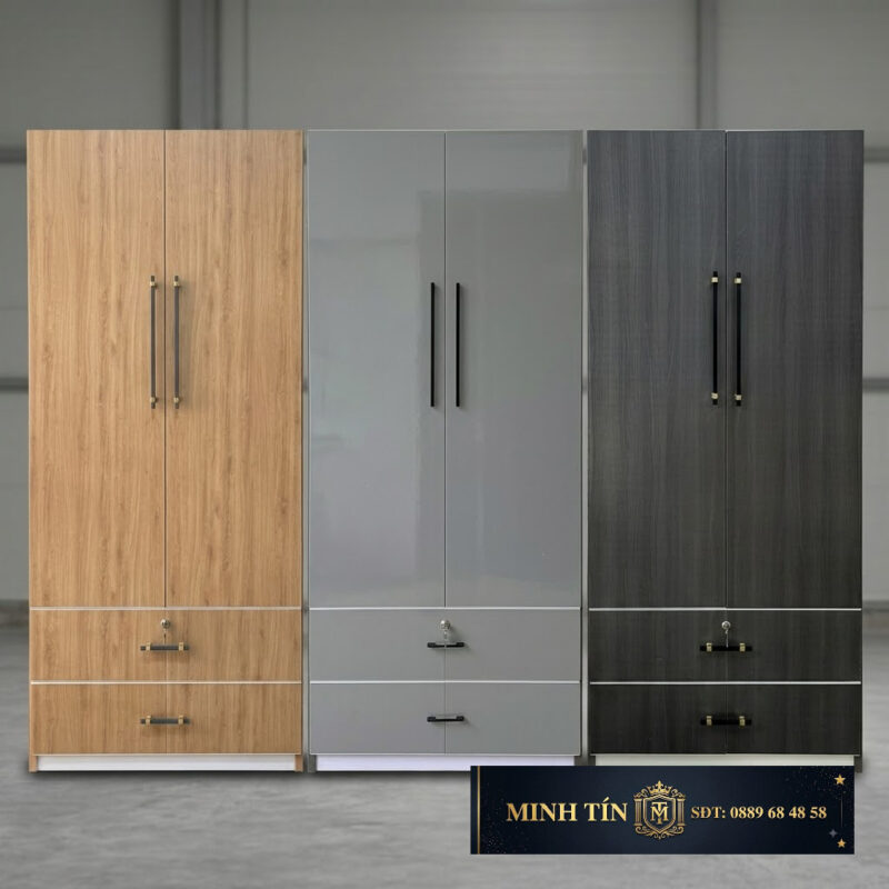 Minh Tín TA0204 – Tủ quần áo 2 cánh 2 hộc kéo lớn – 1 kệ – 1 thanh treo (3)