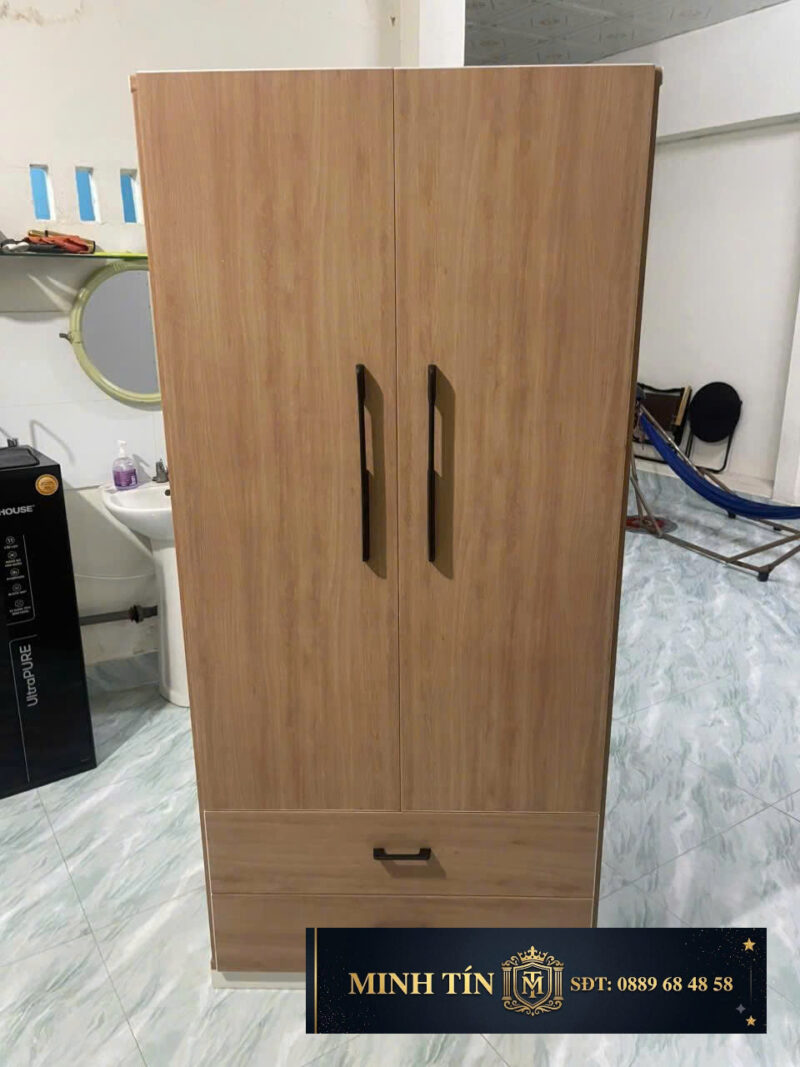 Minh Tín TA0204 – Tủ quần áo 2 cánh 2 hộc kéo lớn – 1 kệ – 1 thanh treo (4)